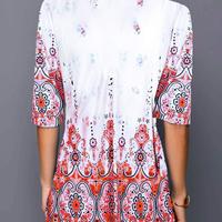 Print Split Neck Button Front Blouse - Thumbnail 5