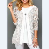 White Decorated Button Lace T Shirt - Thumbnail 2