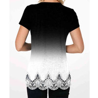 Gradient Button Detail Lace Hem T Shirt - Thumbnail 2