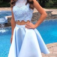 SP1078,Two piece short homecoming dresses,light sky blue formal short dresses,a line hoco dresses - Thumbnail 1