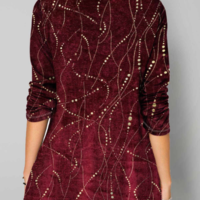 Round Neck Red Long Sleeve Velvet T Shirt - Thumbnail 2