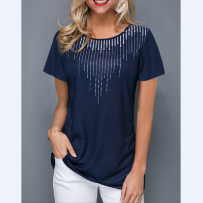 Printed short sleeve navy blue t shirt - Thumbnail 3
