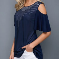 Printed Short Sleeve Navy Blue T Shirt - Thumbnail 1