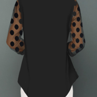 Asymmetric Hem Button Detail Lace Panel Blouse - Thumbnail 4