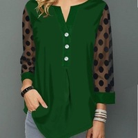 Asymmetric Hem Button Detail Lace Panel Blouse - Thumbnail 3