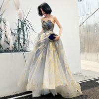 Blue tulle long ball gown dress formal dress - Thumbnail 1