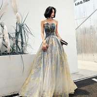 Blue tulle long ball gown dress formal dress - Thumbnail 2
