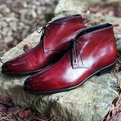 Handmade new burgundy chukka lace up formal men's shoes - Thumbnail 5