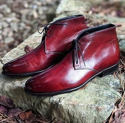 Handmade New Burgundy Chukka Lace Up Formal Men's Shoes
