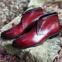 Handmade New Burgundy Chukka Lace Up Formal Men's Shoes - Thumbnail 1