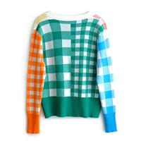 Color Block Patchwork Checker Knit Cardigan - Thumbnail 5