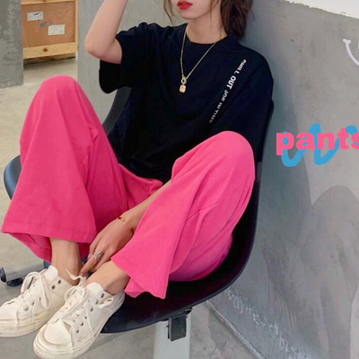 Rose red corduroy straight leg pants