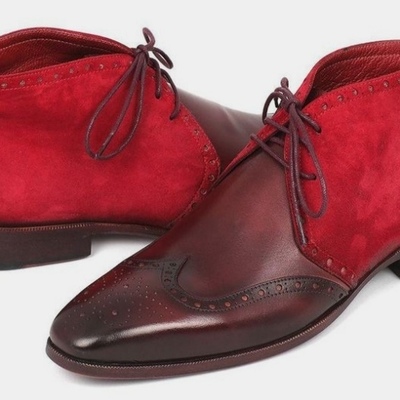 Handmade men's chukka brown red oxfords wingtip lace up boot - Thumbnail 5