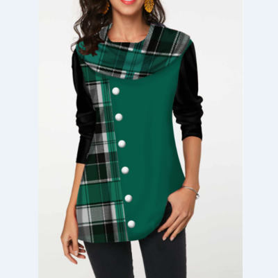 Women'S Plaid Button Long Sleeve Sweater