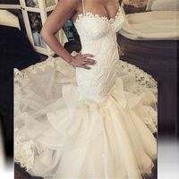 Gorgeous Mermaid Sweetheart Tulle Lace Wedding Dresses,Appliques Bridal Gown - Thumbnail 2