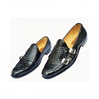 Handmade Black Alligator Leather Casual Shoes, Men's Double Monk Oxford Shoes - Thumbnail 1