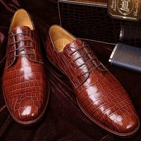 Handmade Brown Alligator Leather Casual Shoes, Men's Lace Up Brogue Shoes - Thumbnail 1