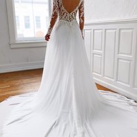 Elegant A Line V Neck Long Sleeves White Chiffon Long Wedding Dresses with Beading - Thumbnail 2