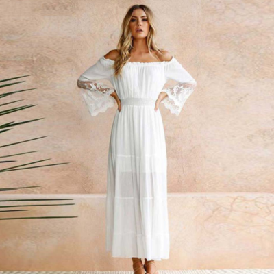 White off shoulder long boho dress