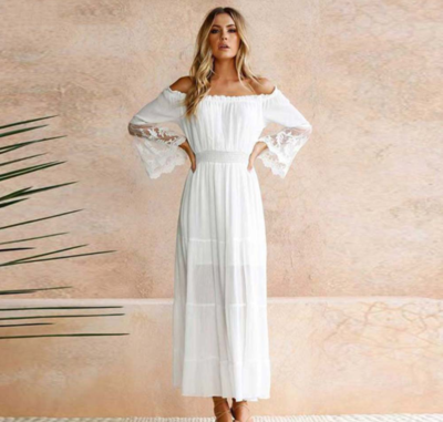 White Off Shoulder Long Boho Dress