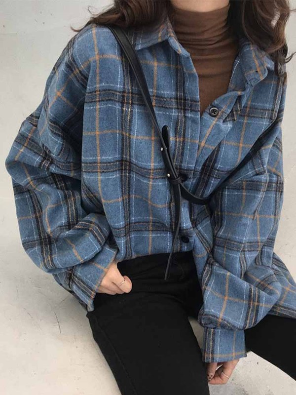 Plaid Retro Loose Cardigan Shirt