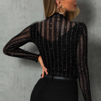 Women'S High Neck Long Sleeve Slim Shirt - Thumbnail 2