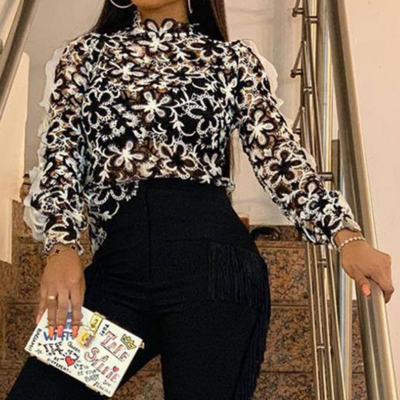 Long sleeve flounced chiffon fashion shirt - Thumbnail 3