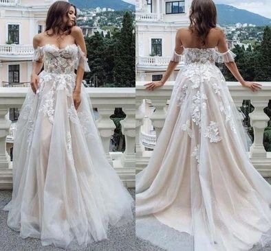 Off the Shoulder Wedding Dresses Bridal Gown with Appliques