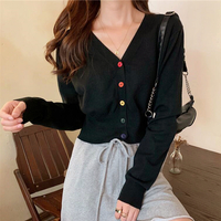 Chic V-neck Colorful Buttons Knit Cardigan Sweater - Thumbnail 3