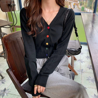 Chic V-neck Colorful Buttons Knit Cardigan Sweater - Thumbnail 4