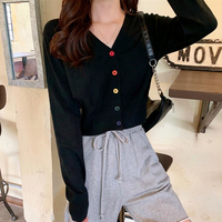 Chic V-neck Colorful Buttons Knit Cardigan Sweater - Thumbnail 5