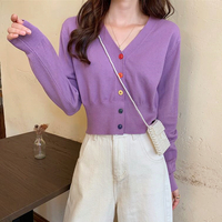 Chic V-neck Colorful Buttons Knit Cardigan Sweater - Thumbnail 7