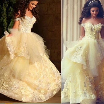 Off the shoulder yellow prom dresses birthday gowns pageant dresses - Thumbnail 4