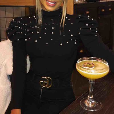 Fashion Ladies Beaded Bubble Long Sleeve Top