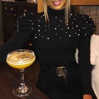 Fashion Ladies Beaded Bubble Long Sleeve Top - Thumbnail 1