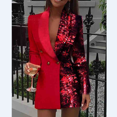 Pure color sequins splicing slim sleeveless dress - Thumbnail 2