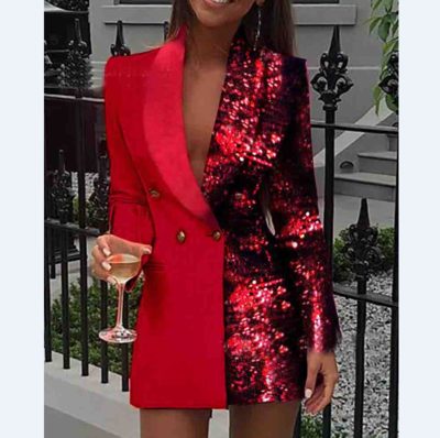 Pure Color Sequins Splicing Slim Sleeveless Dress