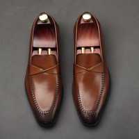 Handmade Brown Leather Shoes, Men's Penny Loafers Moccasin Dress Shoes - Thumbnail 1