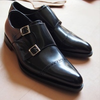Decent Handmade Black Double Monk Strap Cap Toe Leather Christmas Shoes - Thumbnail 1
