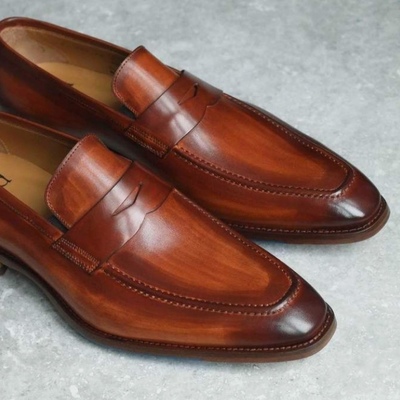 Best leather christmas brown loafer mocassin handmade men shoes