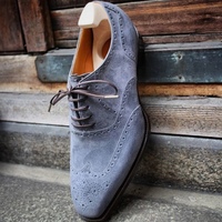 Classic Handmade Brogues Collection Oxfords Grey Wingtip Men's Lace Up Suede Formal Shoes - Thumbnail 1