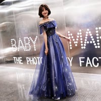 Blue tulle long prom dress with stars  - Thumbnail 6