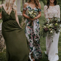 Dark Olive Green Deep V Neck Bridesmaid Dresses - Thumbnail 1