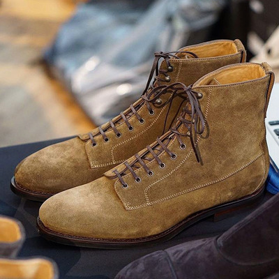 Men's vintage looks new style camel suede handmade cowboy boot