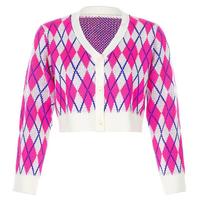 Pink Diamond Checker Knit Cardigan - Thumbnail 3