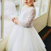 Fairy A Line Long Sleeves Lace Short Flower Girl Dress - Thumbnail 1