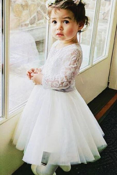 Fairy A Line Long Sleeves Lace Short Flower Girl Dress