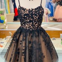 Cute A Line Sweetheart Black Appliques Champagne Tulle Homecoming Dresses with Beading - Thumbnail 1