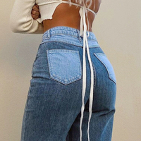 Patchwork Stitching Contrast Jeans Denim Pants - Thumbnail 1