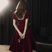 Cute velvet short prom dress with bow party dress - Thumbnail 2